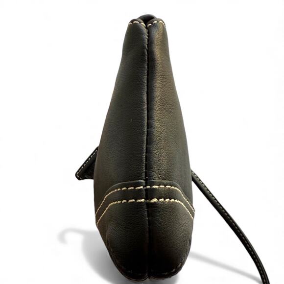 Vintage COACH Black Leather Wristlet Contrast Stitching Y2K Silver - Picture 4 of 10